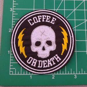 2/$10 Coffee Or Death Skull Patch with Yellow Lightning